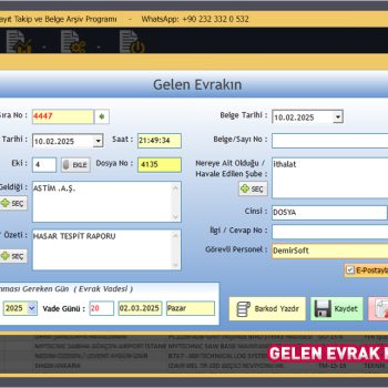 Gelen Giden Evrak Kayıt Takip ve Belge Arşiv Programı